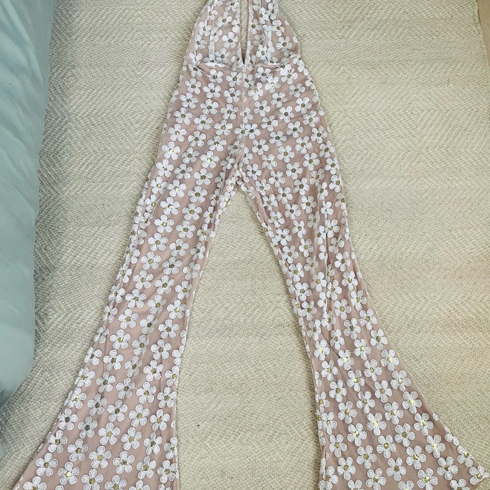 Wedding 70s Floral Halter Jumpsuit